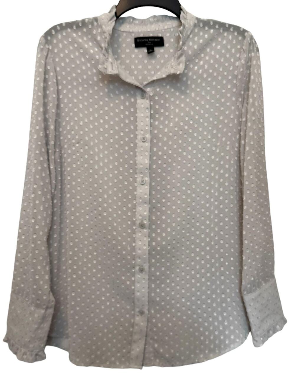 Banana Republic Swiss Dot Sheer Blouse Gray Off White Medium